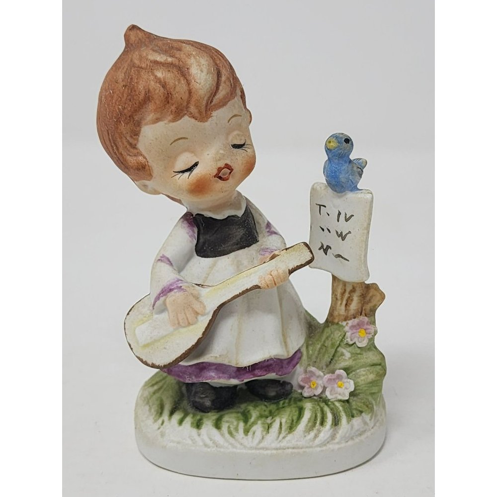 Vintage Napcoware Musician Singing Figurine Guitar Bluebird Purple Flowers